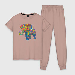 Пижама хлопковая женская Разноцветный слоник, цвет: пыльно-розовый