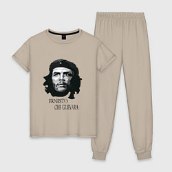 Пижама хлопковая женская Че Гевара черно белое, цвет: миндальный