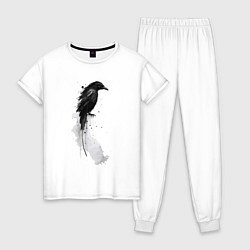 Пижама хлопковая женская Ворон акварель, цвет: белый