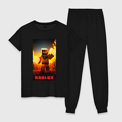 Пижама хлопковая женская Roblox avatar fire, цвет: черный