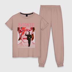 Пижама хлопковая женская David Bowie 90 Aladdin Sane, цвет: пыльно-розовый