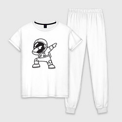 Пижама хлопковая женская Танцующий космонавт, цвет: белый