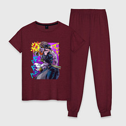 Пижама хлопковая женская Джотаро - Jojo, цвет: меланж-бордовый