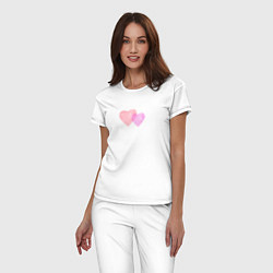 Пижама хлопковая женская Два розовых сердца, цвет: белый — фото 2