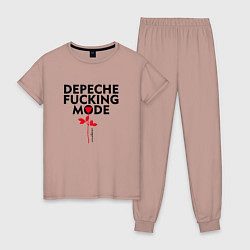 Пижама хлопковая женская Depeche Mode - Rose mode white, цвет: пыльно-розовый