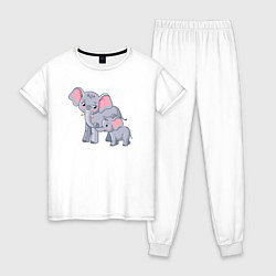 Пижама хлопковая женская Elephants family, цвет: белый