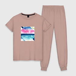 Пижама хлопковая женская Абстрактное море закат рассвет, цвет: пыльно-розовый