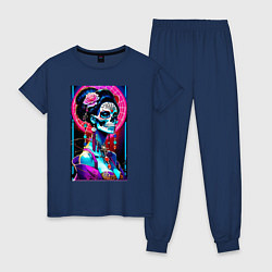 Пижама хлопковая женская Санта муэрте - нейросеть, цвет: тёмно-синий