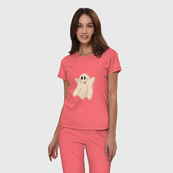 Пижама хлопковая женская Привидение смешное, цвет: коралловый — фото 2