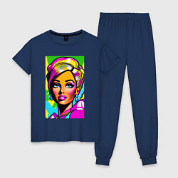 Пижама хлопковая женская Кукла Барби - нейросеть - поп-арт, цвет: тёмно-синий