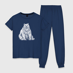 Пижама хлопковая женская Толстый медведь сидит, цвет: тёмно-синий