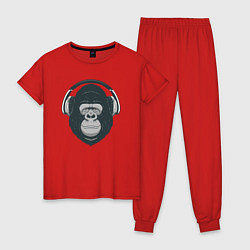 Пижама хлопковая женская Monkey music, цвет: красный