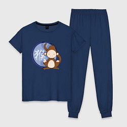 Пижама хлопковая женская Год обезьяны на китайском, цвет: тёмно-синий