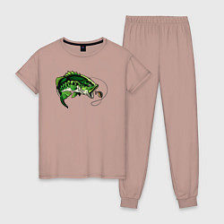 Пижама хлопковая женская Green fish, цвет: пыльно-розовый