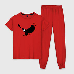 Пижама хлопковая женская Орёл летит трафарет, цвет: красный
