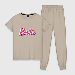 Пижама хлопковая женская Барби - объемными рукописными буквами, цвет: миндальный