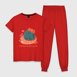 Пижама хлопковая женская Принцесса лягушка на кувшинке, цвет: красный