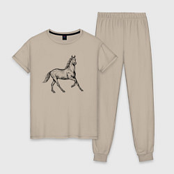 Пижама хлопковая женская Лошадь скачет в профиль, цвет: миндальный