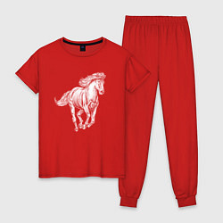 Пижама хлопковая женская Белая лошадь скачет, цвет: красный