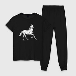 Пижама хлопковая женская Белая лошадь на скаку, цвет: черный