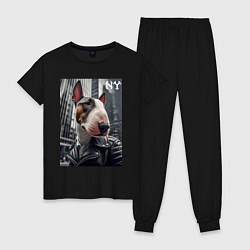 Пижама хлопковая женская Dude bull terrier in New York - ai art, цвет: черный