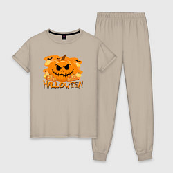 Пижама хлопковая женская Orange holiday halloween, цвет: миндальный