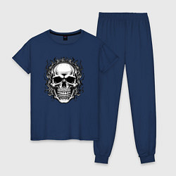 Пижама хлопковая женская Skull on fire from napalm 696, цвет: тёмно-синий