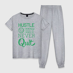 Пижама хлопковая женская Hustle hit never quit, цвет: меланж