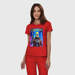 Пижама хлопковая женская Гомер Симпсон с пистолетом - киберпанк - нейросеть, цвет: красный — фото 2