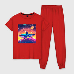 Пижама хлопковая женская Акулы абстракция, цвет: красный