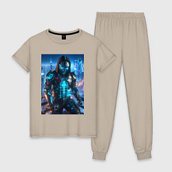 Пижама хлопковая женская Cyber man - ai art, цвет: миндальный