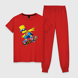 Пижама хлопковая женская Bart Simpson on a skateboard - extreme, цвет: красный