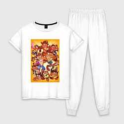Пижама хлопковая женская Crash bandicoots, цвет: белый
