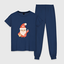 Пижама хлопковая женская Дед Мороз с подарком на Новый год, цвет: тёмно-синий