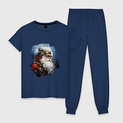 Пижама хлопковая женская Санта Клаус стимпанк, цвет: тёмно-синий