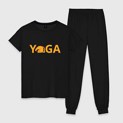 Пижама хлопковая женская Йога кот, цвет: черный