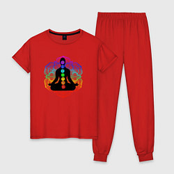 Пижама хлопковая женская Символ йоги - символы чакры, цвет: красный