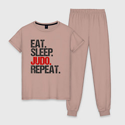 Пижама хлопковая женская Eat sleep judo repeat, цвет: пыльно-розовый