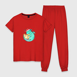 Пижама хлопковая женская Дракончик с подарком, цвет: красный