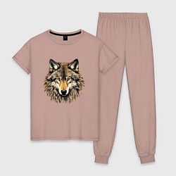 Пижама хлопковая женская Бурый волк, цвет: пыльно-розовый
