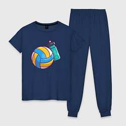 Пижама хлопковая женская Здоровый волейбол, цвет: тёмно-синий