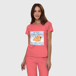 Пижама хлопковая женская Капибара на чиле в снегу, цвет: коралловый — фото 2