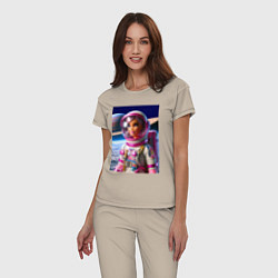 Пижама хлопковая женская Барби - крутой космонавт, цвет: миндальный — фото 2