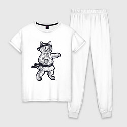 Пижама хлопковая женская Котик каратист, цвет: белый