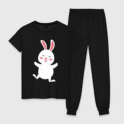 Пижама хлопковая женская Весёлый кролик, цвет: черный