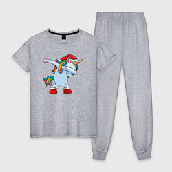 Пижама хлопковая женская Санта единорог, цвет: меланж