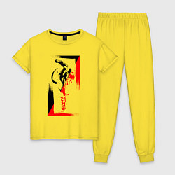 Пижама хлопковая женская Боевые искуства black and red, цвет: желтый