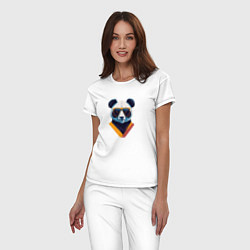 Пижама хлопковая женская Панда в модных очках, цвет: белый — фото 2