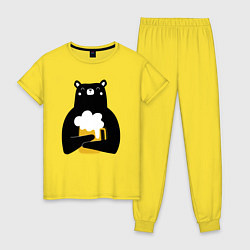 Пижама хлопковая женская Мишка с кружкой пива, цвет: желтый