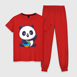 Пижама хлопковая женская Панда с мячиком, цвет: красный